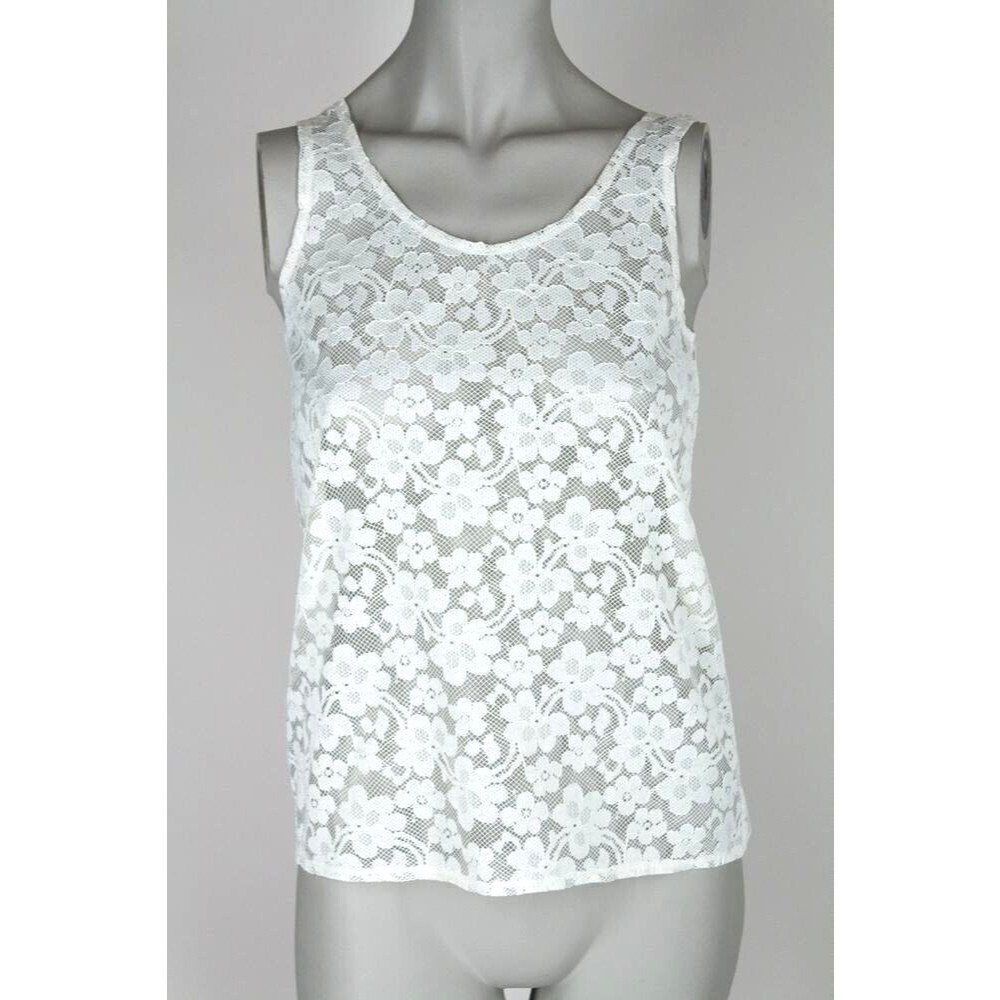 Vintage 1980s 80s Sheer White Lace Loose Tank Top XS